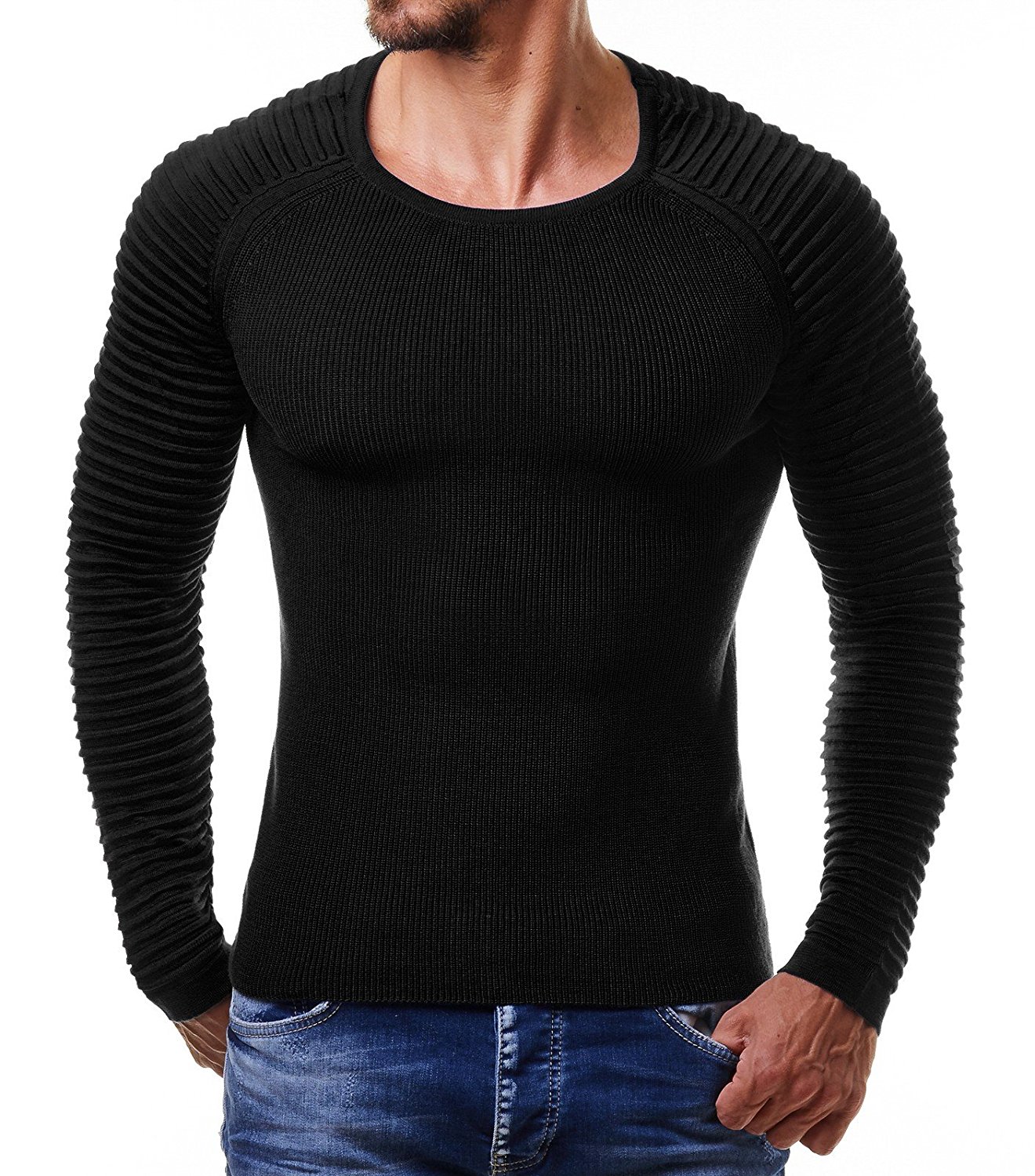 High Quality Fall Men's Cable Thin New Fashion Crew Neck Knit Slim Fit Long Sleeve Pullover Sweater