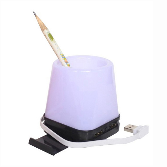 Desk Organizer Pen Holder Phone Stand with Dual USB Ports