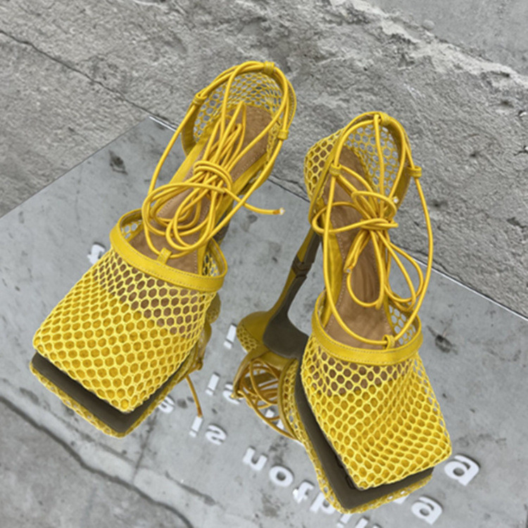 Drop Shipping Sexy Fashion Mesh Sandals Ladies Shoes And Sandals Woman Heels Heel Protector