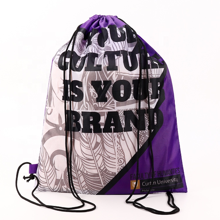 Customized full CMYK printing draw string polyester gym sports bag