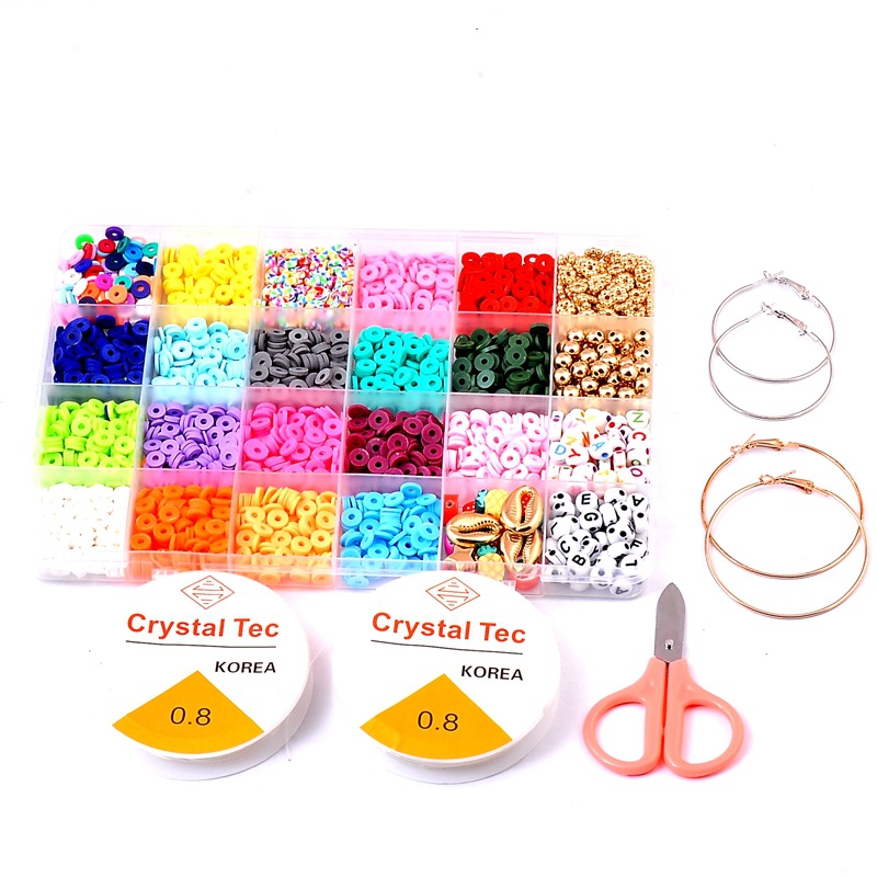 Polymer Clay Spacer Beads, Flat Round Heishi Beads Handmade Colorful Beads Set for DIY Jewellery Earring Necklace BraceletMakin