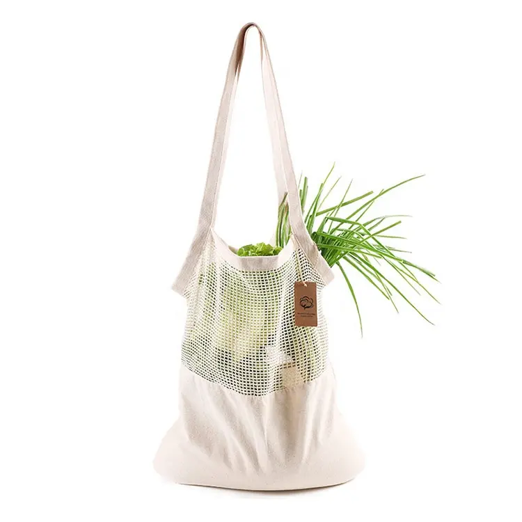 Eco Friendly Reusable Cotton splicing shopping bag fruit and vegetable bag mesh bag