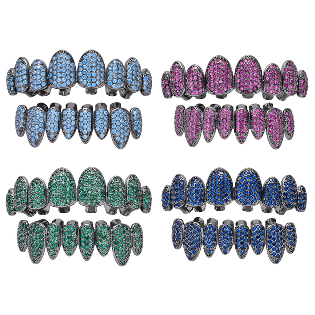 HIP HOP Teeth Grillz Top & Bottom Grills Set With Silicone Real Shiny Grill Sets Bling Cubic Zircon Men Jewelry