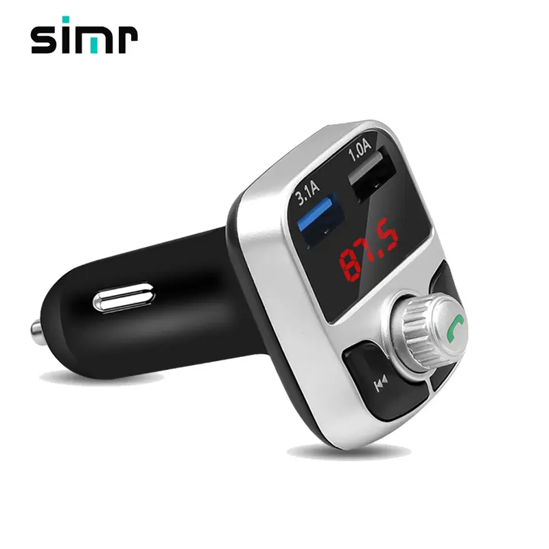Simr Bluetoth громкой связи Bluetooth гарнитура для телефона беспроводной bluetooth FM передатчик, автомобильный набор с аудио MP3 плеер 3.1A зарядное устройство для автомобиля с двумя портами USB