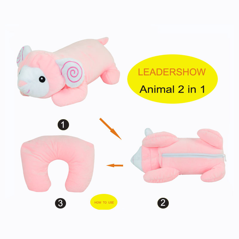 Functional convertible children baby neck support pillow 2 in 1 silk animal car headrest meditation toy pillow