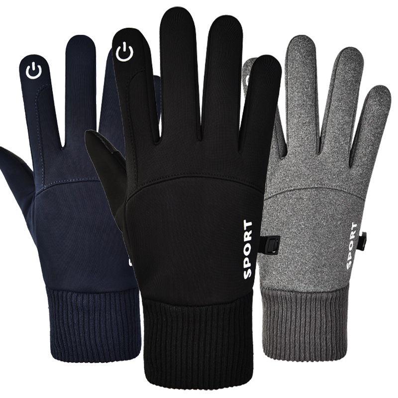 Men Winter Waterproof Cycling Gloves Outdoor Sports Running Motorcycle Ski Touch Screen Fleece Gloves Non-slip Warm Full Fingers