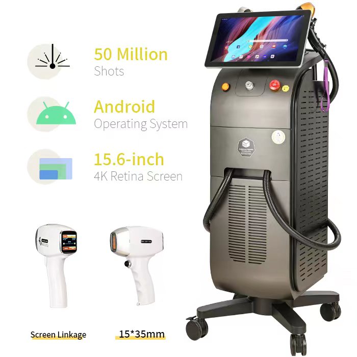 2022 новейший 4k экран 1000w1200w1600w тройное лазерное удаление волос с длиной волны двойной 2 ручки диодный лазер Титан