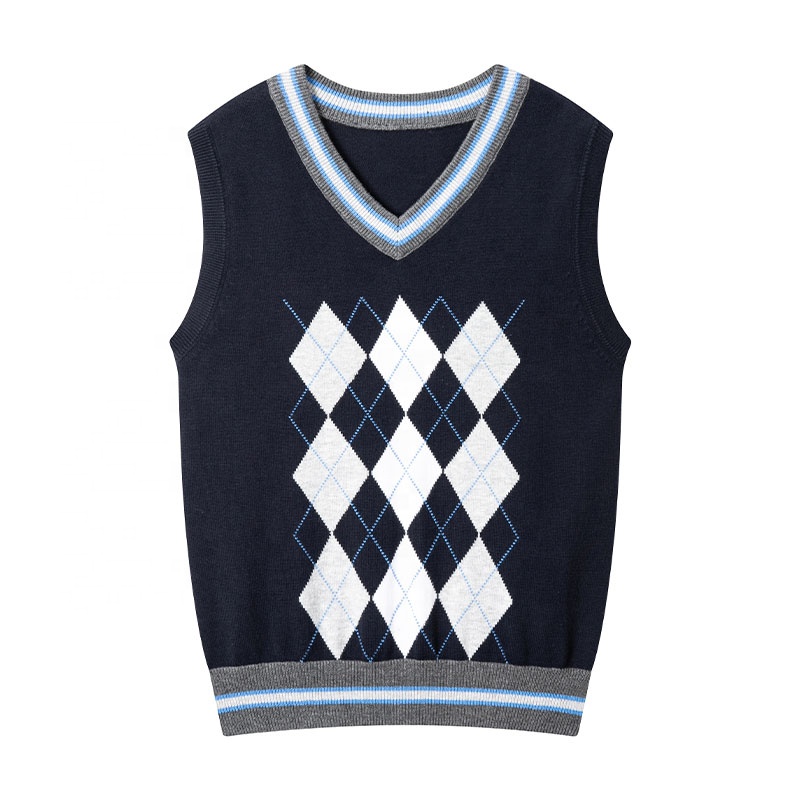 V-neck vest diamond jacquard sweater autumn and winter school Uniforms of children