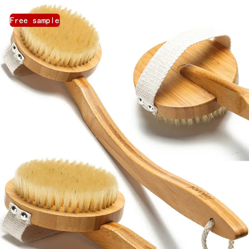 Removable Natural High Quality Sandal Wooden Bristle Shower Bath Dry Body Bath Brush With Long Bending Wood Handle body brush