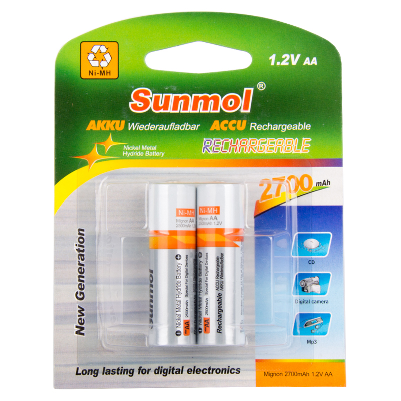 Sunmol OEM серии Pilas AA перезаряжаемые батареи для дистанционного управления 800mAh-2500mAh