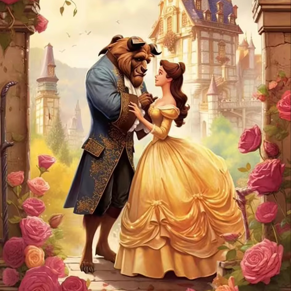Beauty and the Beast whole sale painting by numbers golden acrylic paint Handwork abstract paintings by numbers
