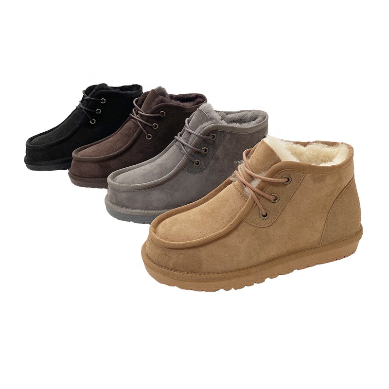 New Sheep fur one snow boots men's Beckham men's shoes winter warm non-slip leather wool northeast winter boots