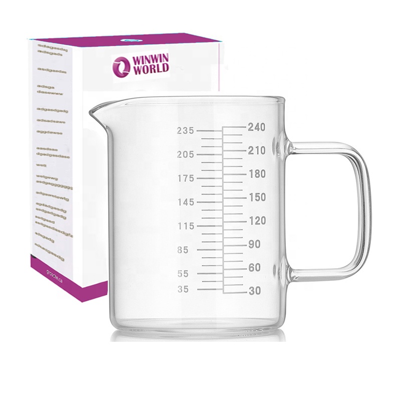 RTS Measuring Glass Beaker Cup with Handle, for Milk, Wine, Hot or Cold Liquid, Microwave, Oven Safe (500ML),without lid