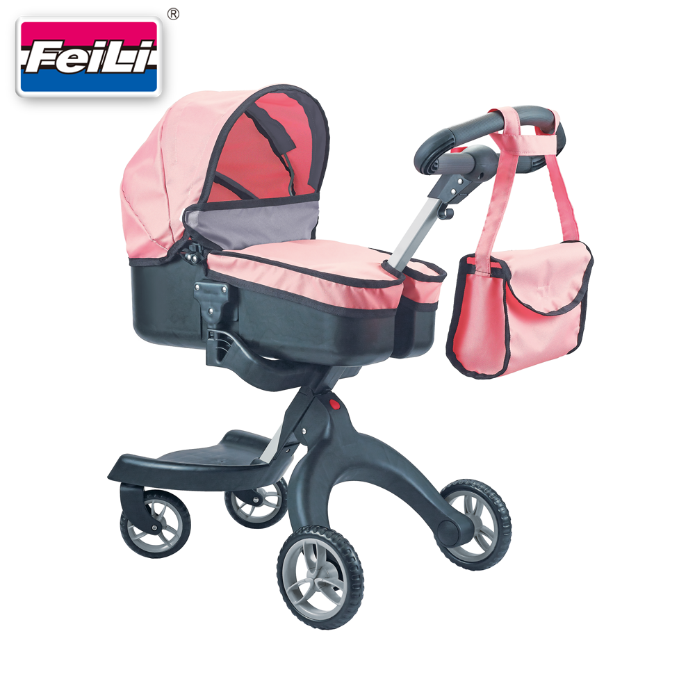 Fei Li New Arrivals Deluxe 2 in 1 doll pram with carry cot and shoulder bag & adjustable handle bar for kids doll stroller