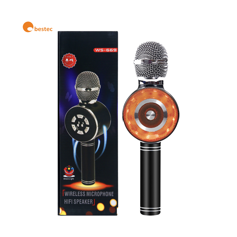 WS668 LED свет караоке микрофон беспроводной динамик портативный ручной микрофон
