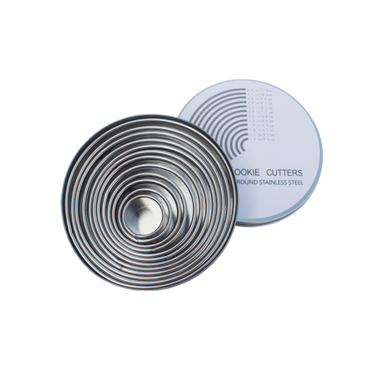 Personalized kitchen large heavy duty 12 pcs mousse ring metal stainless steel circle round shape cookie cutter set