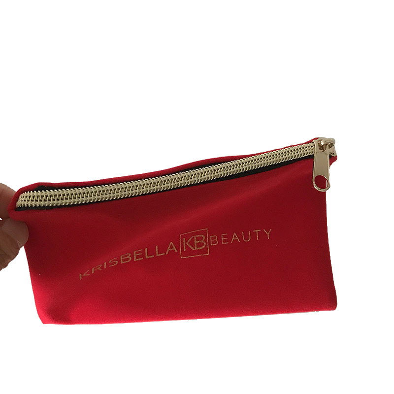 Custom printed 17x11cm red velvet makeup brushes pouches with gold zipper