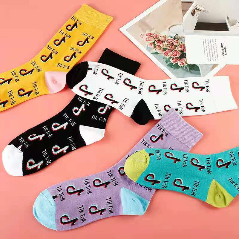 2021 Wholesales Pattern designer Socks Cartoon Note Ins Style Socks Colorful cotton tiktok sports socks