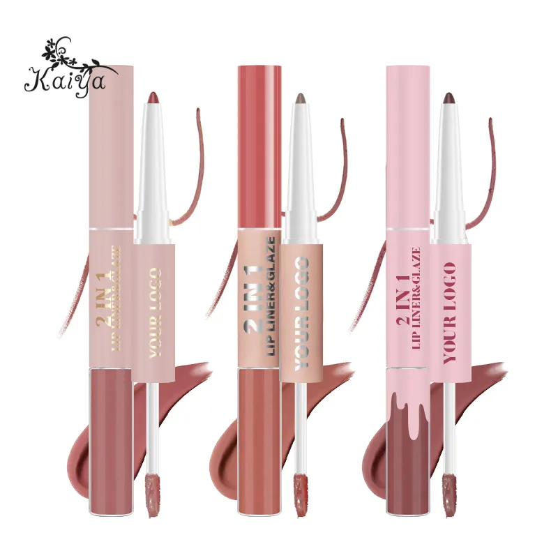 Two In One Multi Use Makeup Pigmented Matte Liquid Lipstick Double Ended Smooth Pink Lipliner Waterproof Lip Gloss And Lip Liner