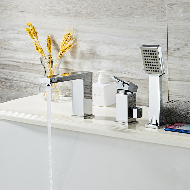 Wholesale Modern Luxury Golden Brass Bathroom Basin Faucet Deck Mounted Tub Faucet Dual Handle Sink Mixer Tap