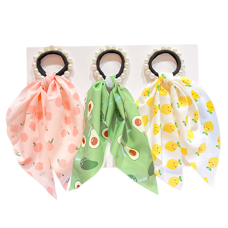 Fashion INS Korea Pearl Hair Tie Printed ribbon Elastic Girl Spring/Summer Hair Accessories