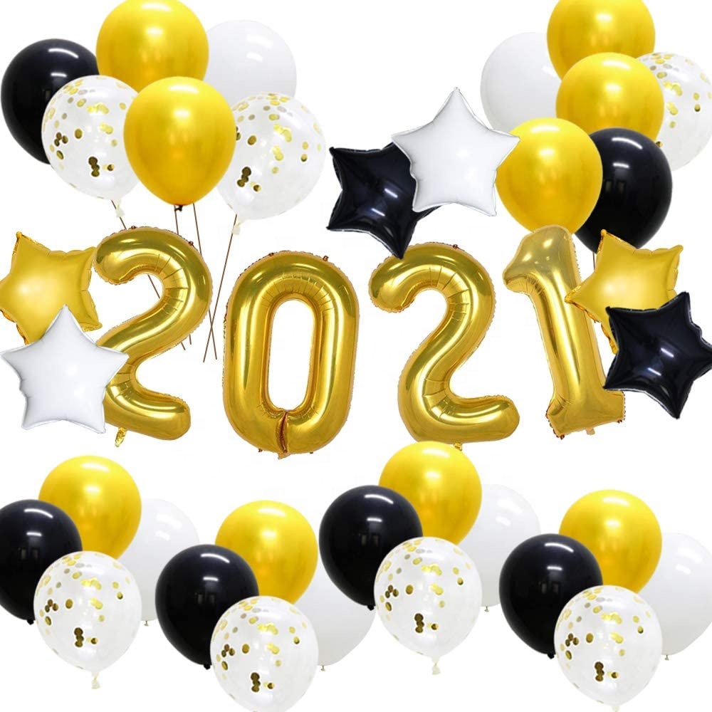 Pafu 2021 украшения для Выпускной вечеринки, товары для новогодней вечеринки, набор воздушных шаров серебряного цвета, 32 дюйма, 2021 фольгированный воздушный шар со звездами, воздушные шары с конфетти