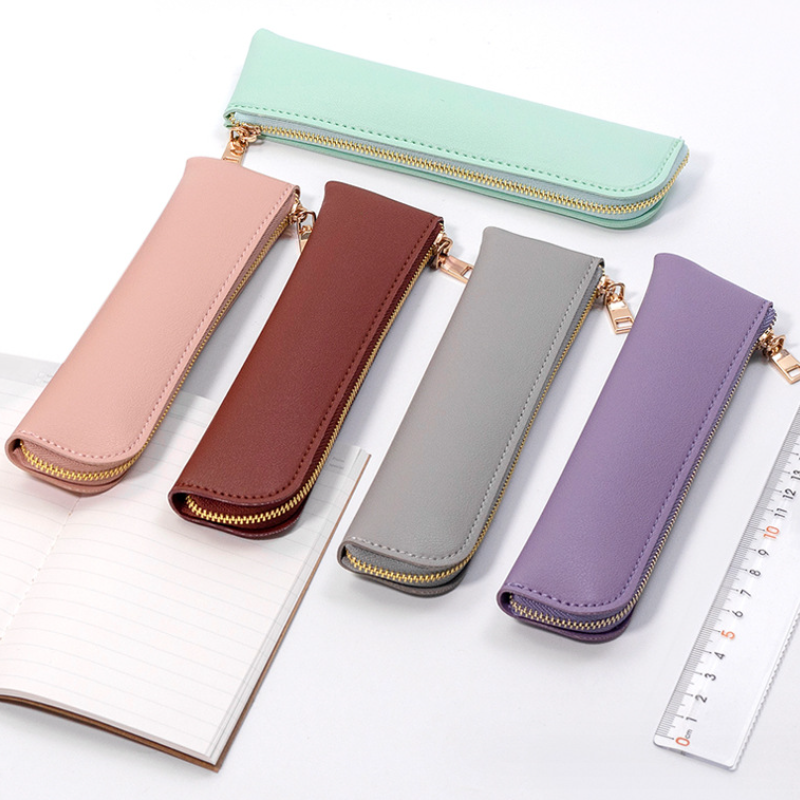 Students Small Pencil Bag Durable Stationery Box PU Leather Zipper Pencil Box Fashion Pencil Case Holder