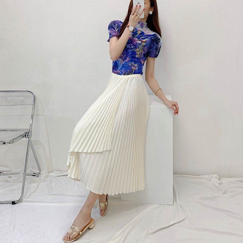 Miyake fold high waist thin versatile half skirt big size fat MM pleated skirt