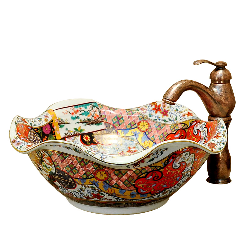 Antique Ceramic Wash Basin Bathroom Sink Models Falbala Shape Sanitary Ware For Home Decoration