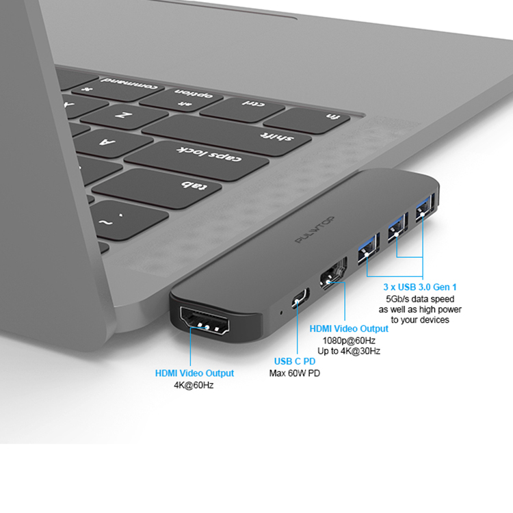 Pulwtop Высокоскоростной Алюминиевый 6 в 1 HDTV 4k PD зарядка USB Type C концентратор USB 3,0 концентратор