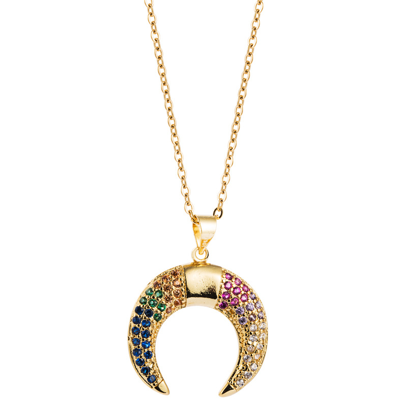 Popular micro close set zircon moon shaped gold plated women's Pendant Necklace