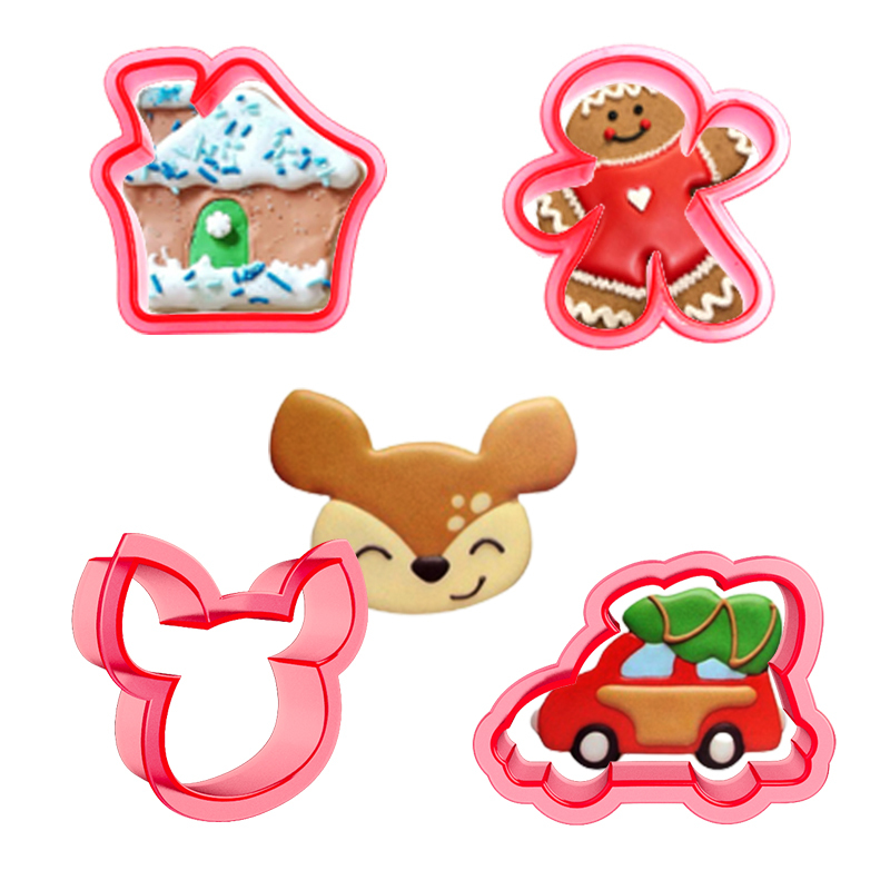 4 PC Christmas Woodland Gingerbread Car Reindeer Biscuit Fondant Dough Clay Cutter Mold Tool and Cookie Cutter Set