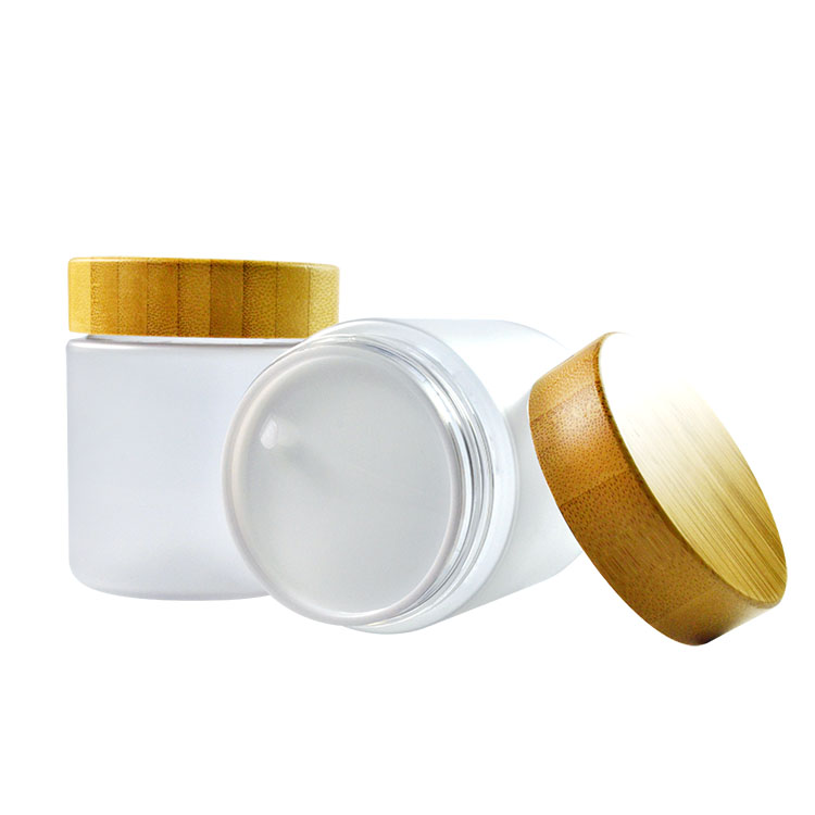 150g 250g clear frosted plastic pet cosmetic skin care cream jar container with Bamboo wood lids bottle