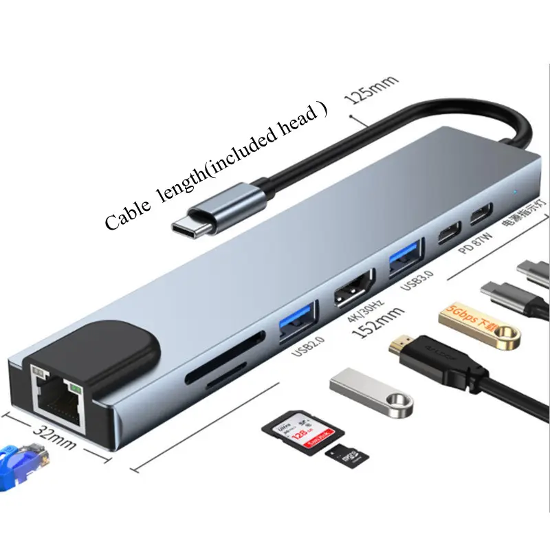 ARK 8 In 1 Multi Ports HUB PD Charging Fast Speed USB 3.1 Docking Station Type-C Hub USB hub  adapters for macbook