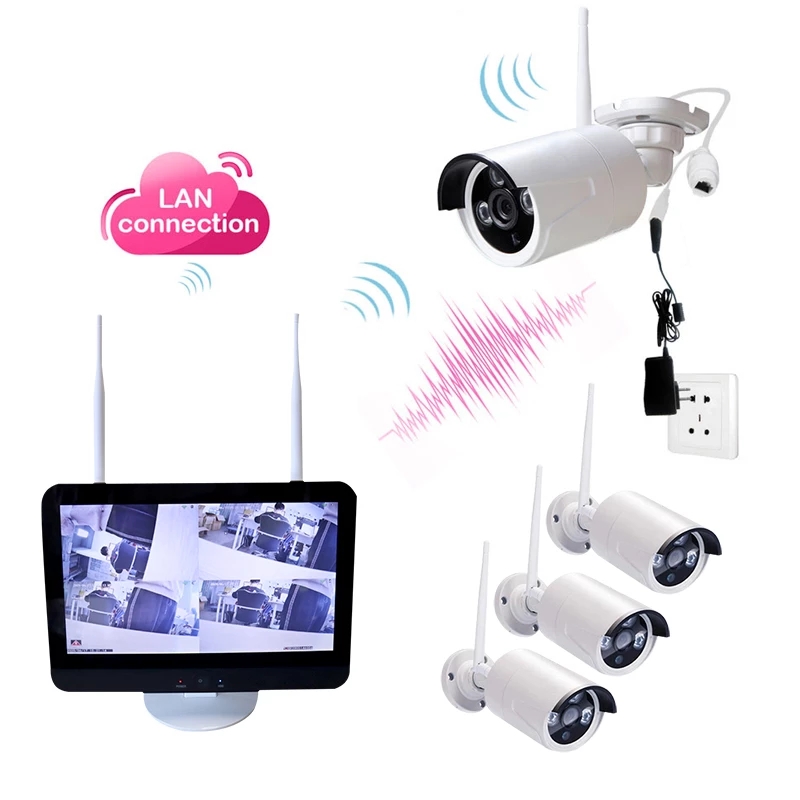 Комплект беспроводного видеорегистратора IP66, 1080P, 4 канала, 8 каналов, водонепроницаемый, 12,5 дюйма, ЖК-монитор, 2 Мп, Домашняя безопасность, IP-камера видеонаблюдения, наружная Wi-Fi система, комплекты видеорегистратора