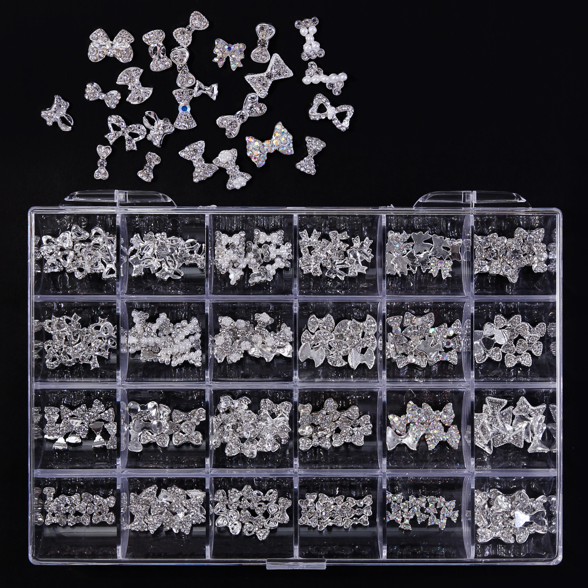 240pcs/box Amazon Hot Nail Gems Plastic Nail Art Rhinestone Metal Decorations Flat Back Crystal 3D Nail Art Decoration