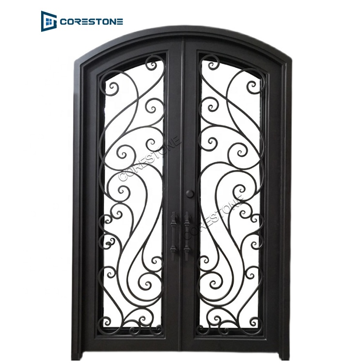 French Style Metal Frame Wrought Iron Glass Interior Door