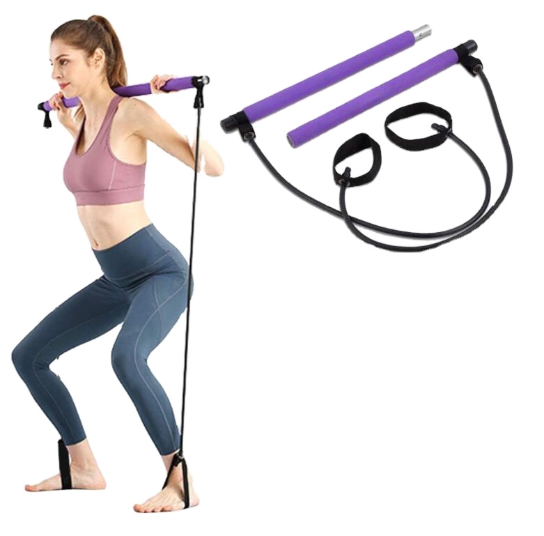 2021 Adjustable Pilates Exercise Portable Yoga Stick Pilates Bar Kit With Resistance Band for Workout