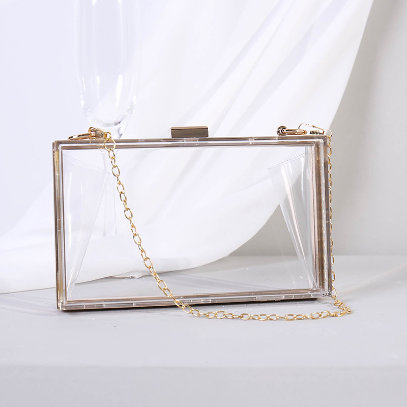 JANHE 2021 Fahion sac a main femme Women Small Lady Acrylic Evening Beg Square Shoulder Bag Chain Beach Clear Box Clutch Purse