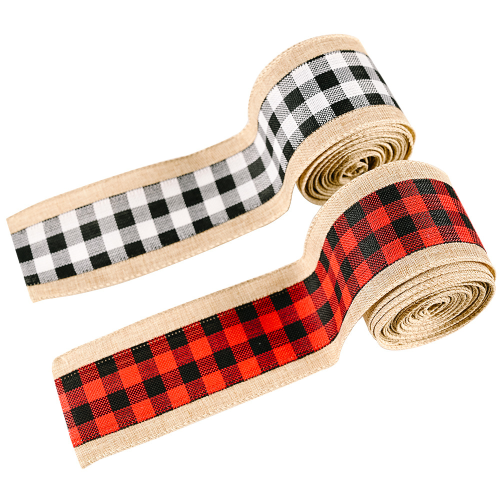 Christmas linen edging check cloth ribbon Christmas bow decoration ribbon