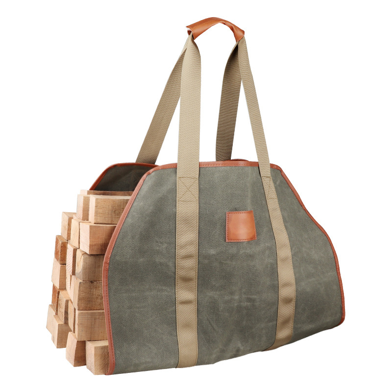 Custom Waxed Canvas Firewood Wood Bulk Carrier Packaging Carry Bag