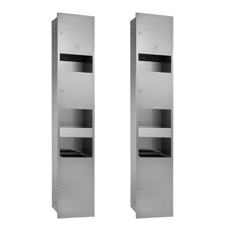Recessed Combination 3 In 1 Paper Towel Dispenser Waste Receptacle And Hand Dryer For Public Toilets