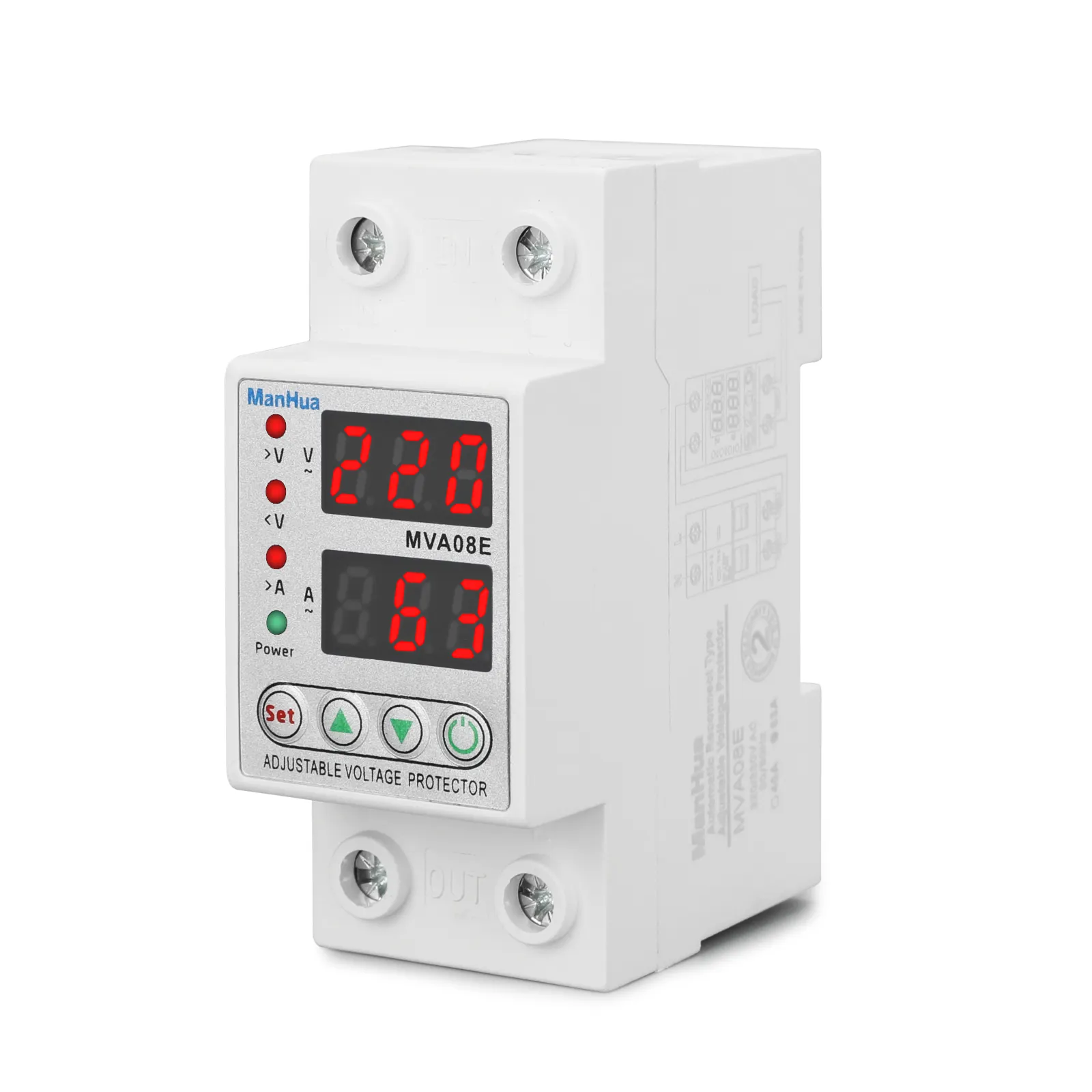 Manhua MVA08E 220V intelligent digital overvoltage 63A HD touch display  undervoltage protector relay reset protection