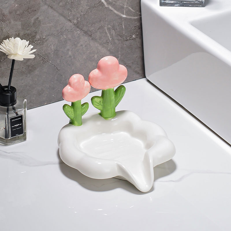 Lovely Ceramic Drain Box Soap Dish Rack for Household Bathroom Shelf for Countertop Toilet Bath & Toilet Supplies
