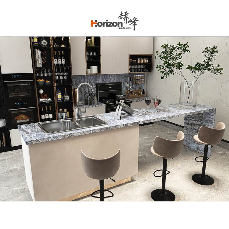 Horizon Calacatta, кварцевый камень, мраморные кварцевые столешницы с серыми венами для кухни