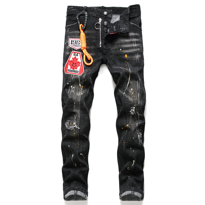 DS2Q Italian fashion brand official website with paint personality patch damage jeans men