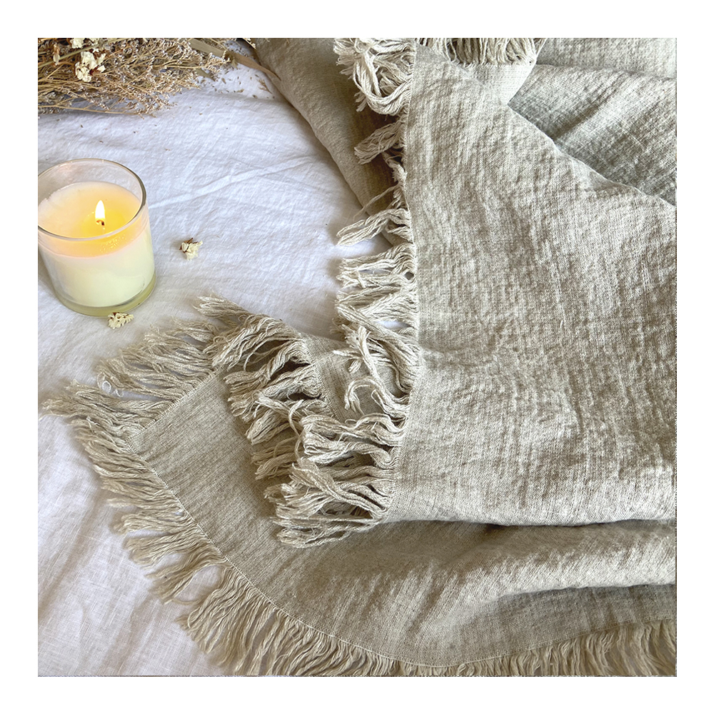 LZ Customized Large Luxury Throw Sofa 100% Linen Blanket For Home Beach Picnic