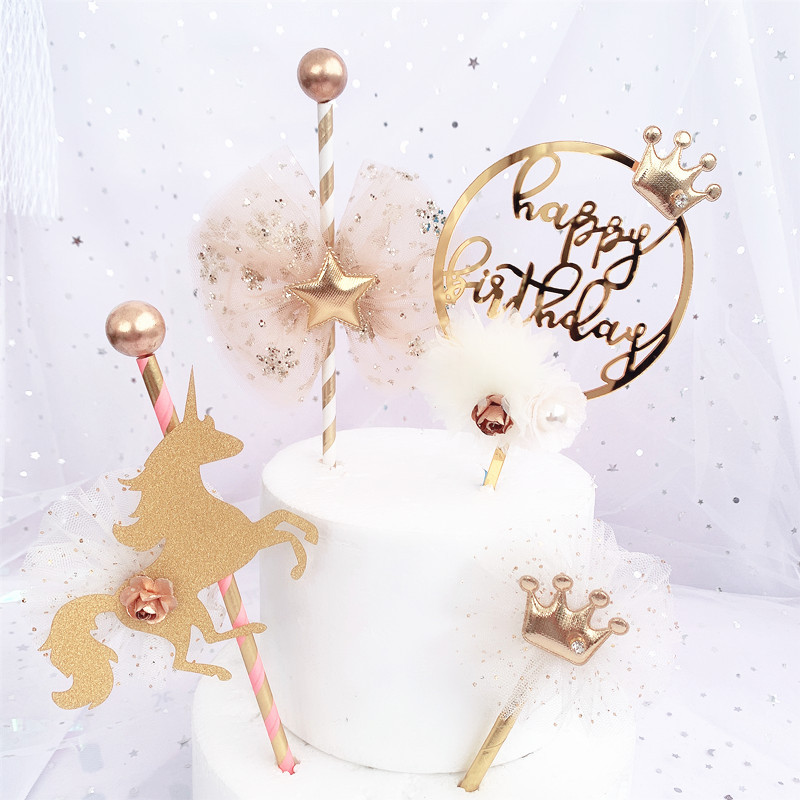 Принцесса Корона Toppers Единорог День рождения Baby Shower Круглая Марля Блестки Принцесса Корона Тиара торт Toppers
