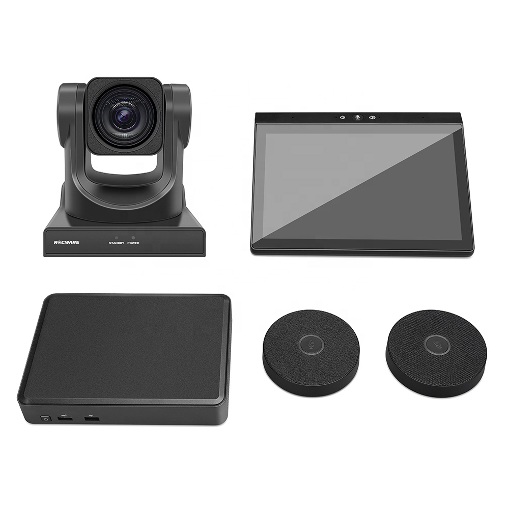 Rocware Large Room Video Conference System Solution Kit 4 in1 with 12X PTZ Camera,Touchpad Controller , 6m pickup mic, Mini PC
