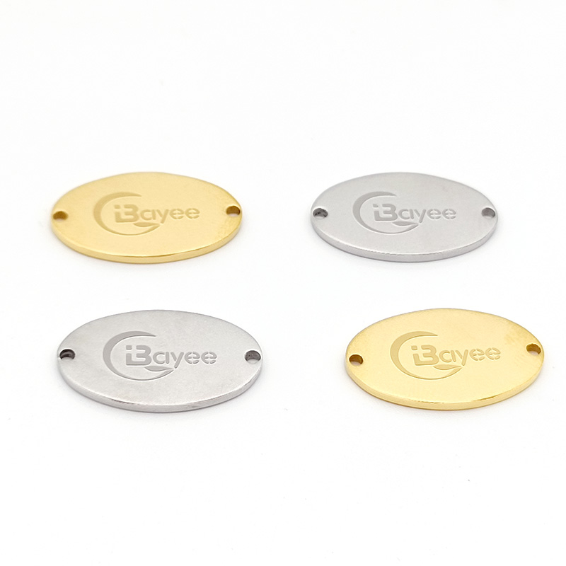 Custom High Quality Stainless Steel Gold / Silver Oval Matte Frosted Company Name Brand Labels Sew Onto Clothing Or Handbags